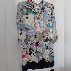 Anthropologie Drawing By Florence Balducci Silk Dress Floral Animals Size XS